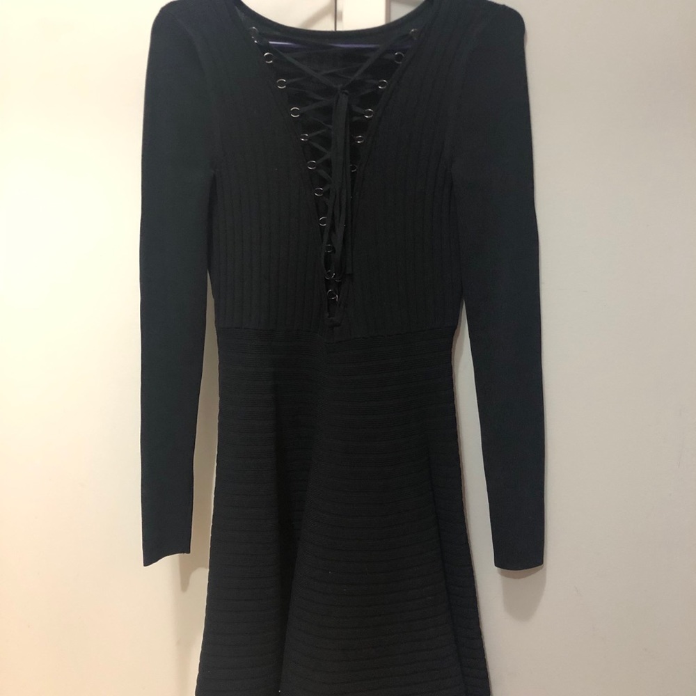Black lace up front dress